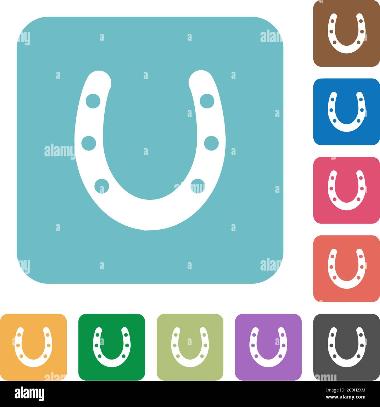 Horseshoe white flat icons on color rounded square backgrounds Stock ...