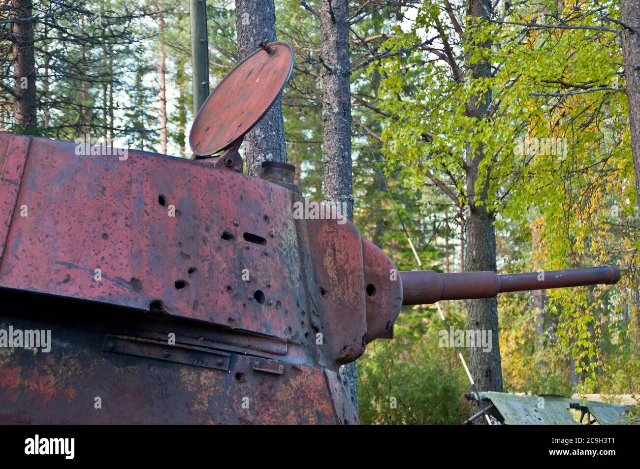 Wreckage of a tank from the Winter War near Suomussalmi, Finland. Stock Photo