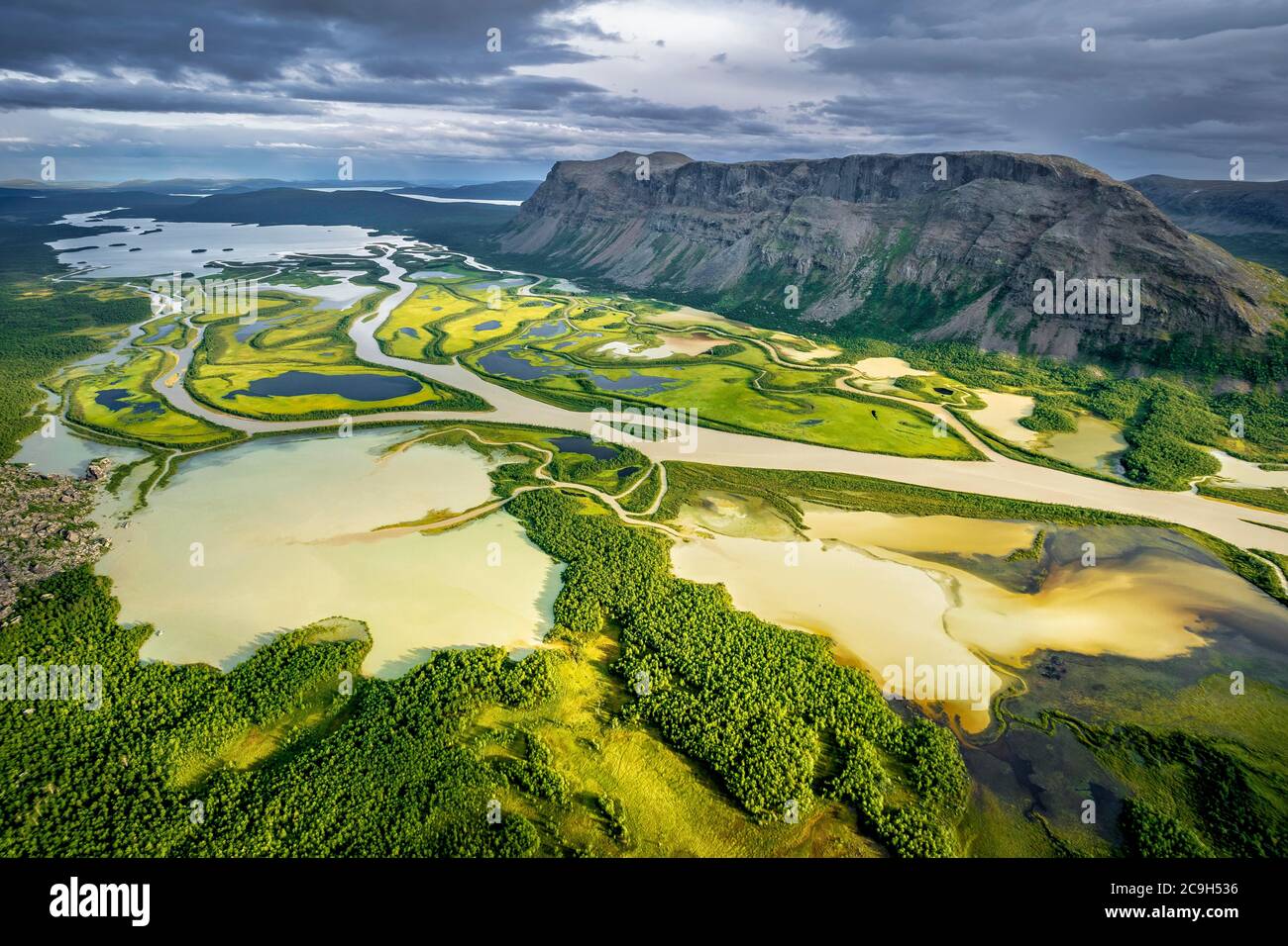 Rapadalen River Delta, Rapa Valley, Rapaaelv River, Sarek National Park, Laponia, UNESCO World Heritage, Lapland, Jokkmokk, Norrbottens laen, Sweden Stock Photo