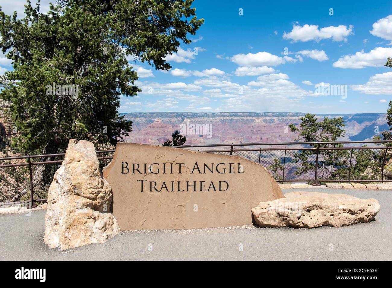 Starting point Bright Angel Trail, sign Bright Angel Trailhead, Colorado Plateau, Grand Canyon Village, Grand Canyon National Park, Arizona, USA Stock Photo