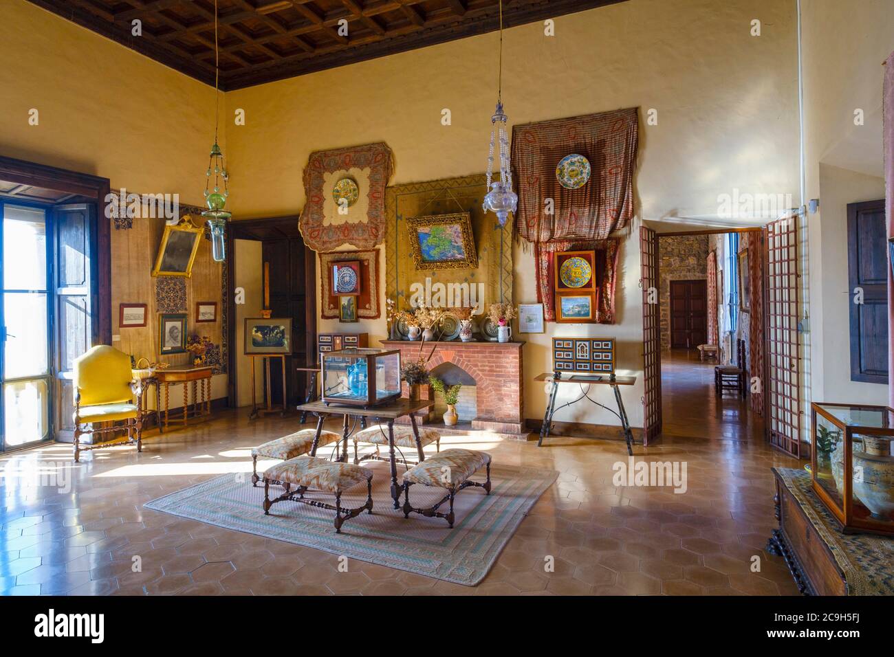 Living space in Son Marroig mansion, near Deia, Serra de Tramuntana, Majorca, Balearic Islands, Spain Stock Photo