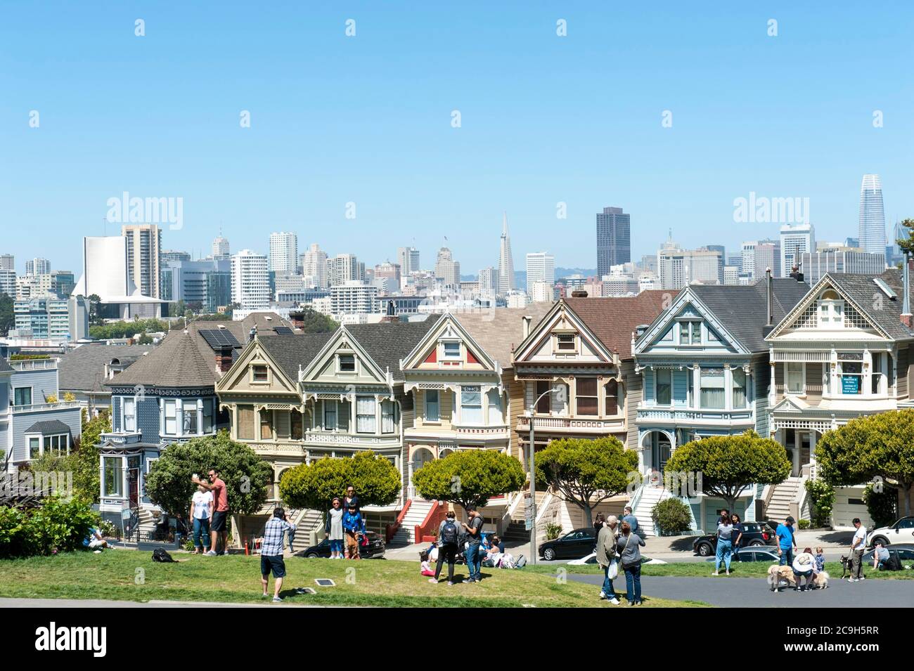 Architecture, Victorian colorful painted houses, Painted Ladies, Alamo Square Park, San Francisco, California, USA Stock Photo