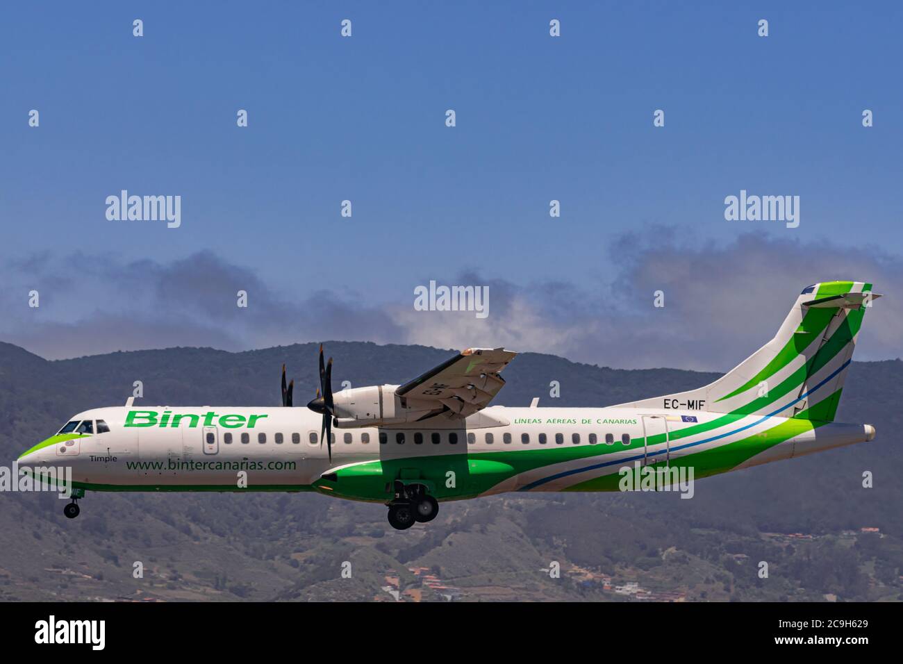 Los Rodeos, Tenerife/Canary islands; July 24 2020: Binter ATR-72-600, landing, in La Laguna city airport Stock Photo