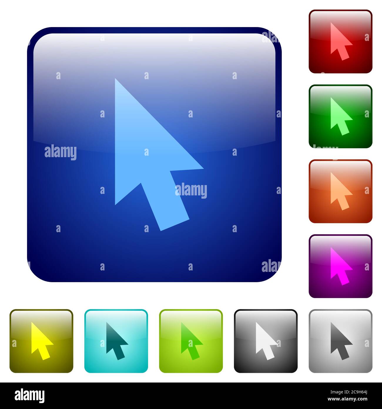 Mouse cursor icons in rounded square color glossy button set Stock Vector