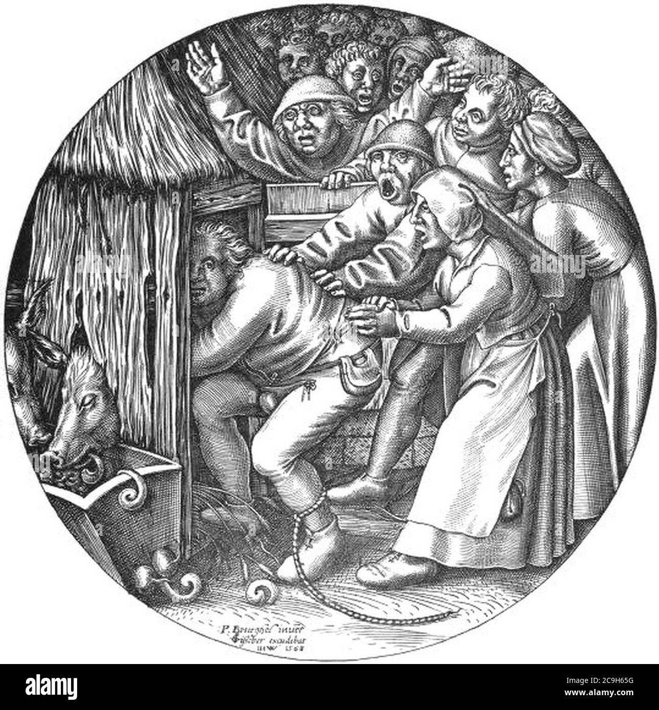 Ivrogne poussé dans la bauge aux pourceaux (1568). Stock Photo