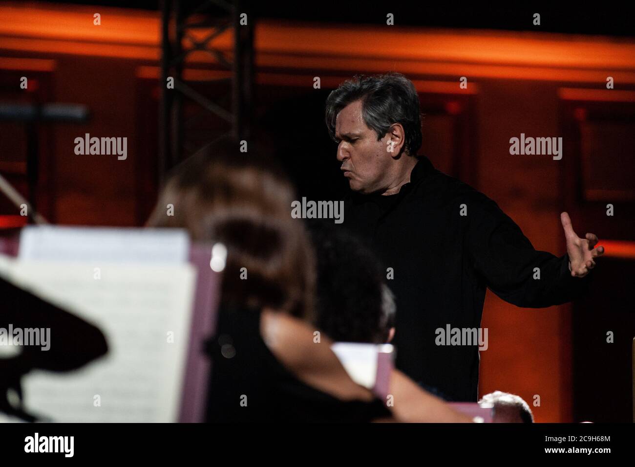 Caserta, Italy. 30th July, 2020. CASERTA, ITALY - JULY 30 - The British conductor, Sir Antonio Pappano, conducts the National Academy of Santa Cecilia Orchestra, for the fifth edition of ''Un Estate da Re'' (A King's Summer), at the Aperia of the Royal Bourbon Palace of Caserta, on July 30, 2020. Credit: Manuel Dorati/ZUMA Wire/Alamy Live News Stock Photo