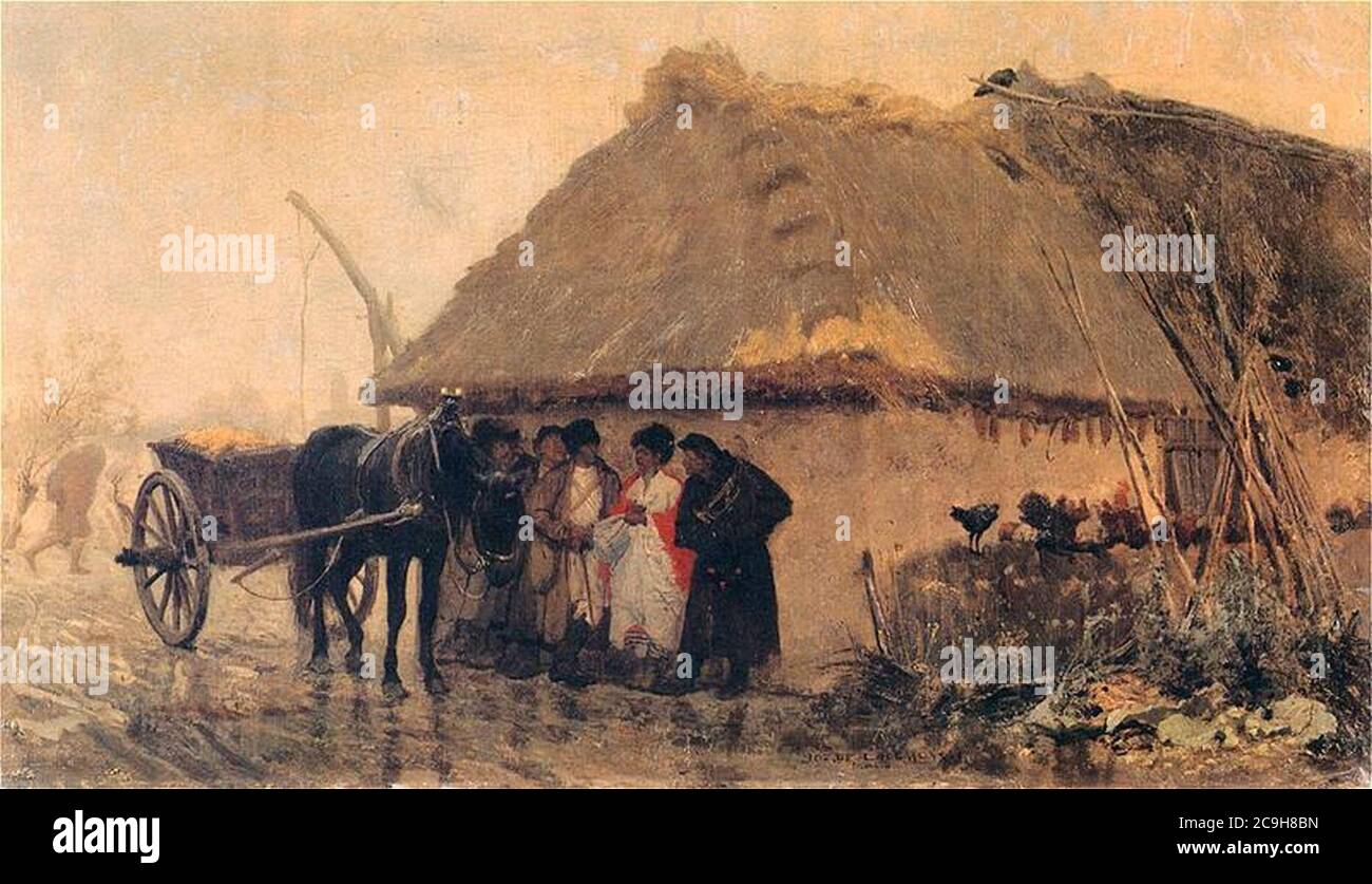 J Chełmoński - Podczas deszczu (1873). Stock Photo
