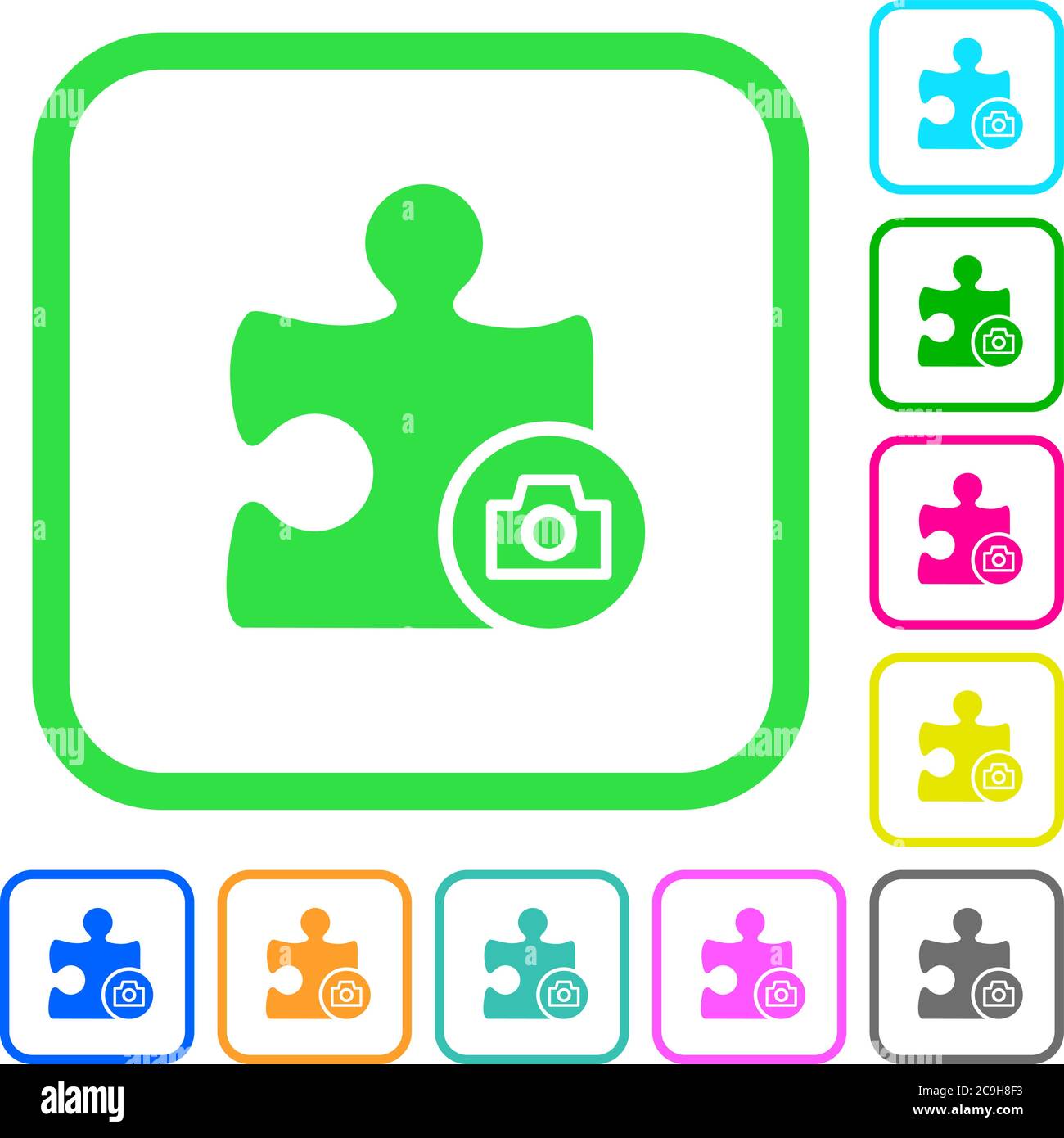 Camera plugin vivid colored flat icons in curved borders on white background Stock Vector