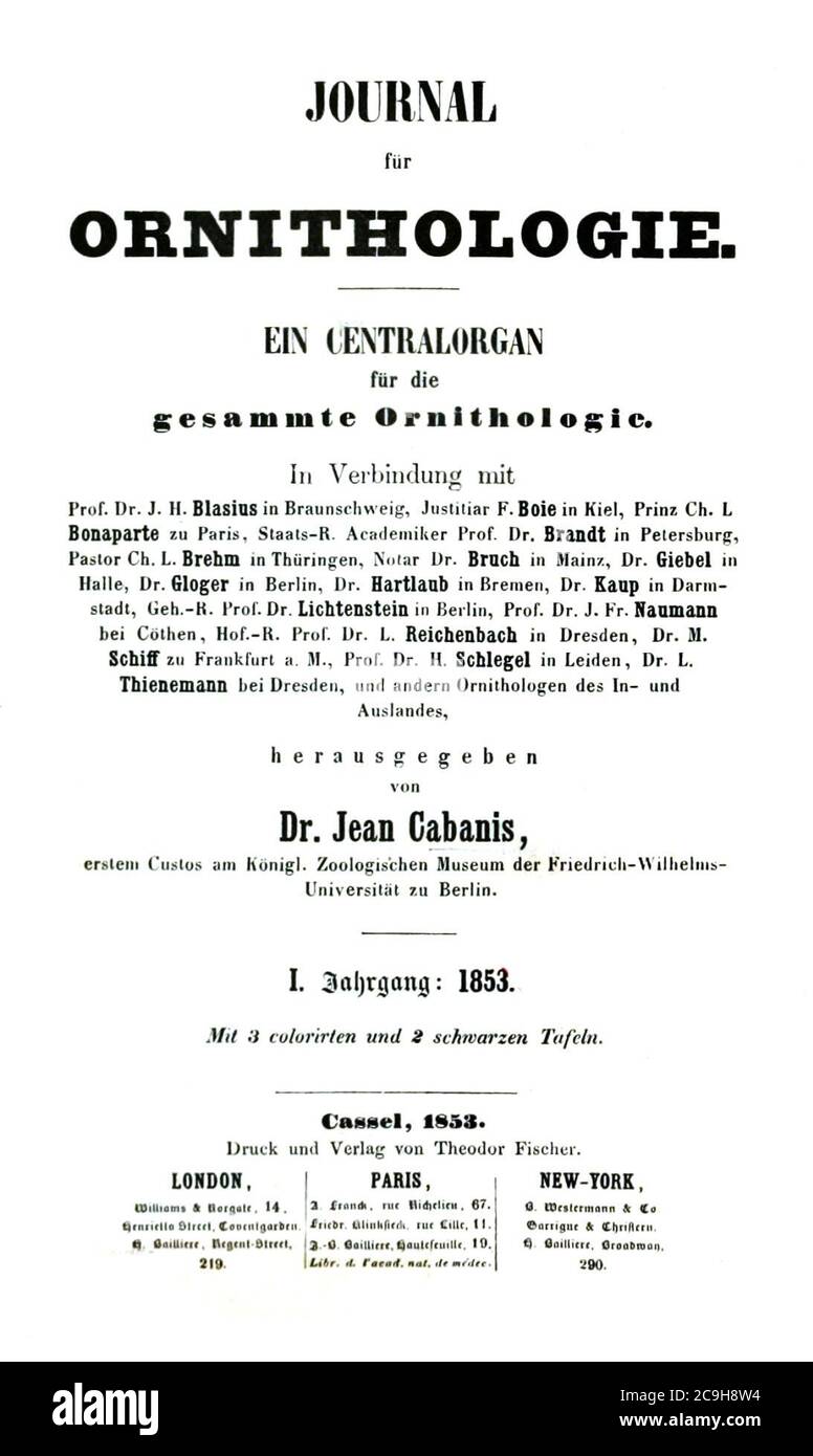J of Ornithologie 1853. Stock Photo