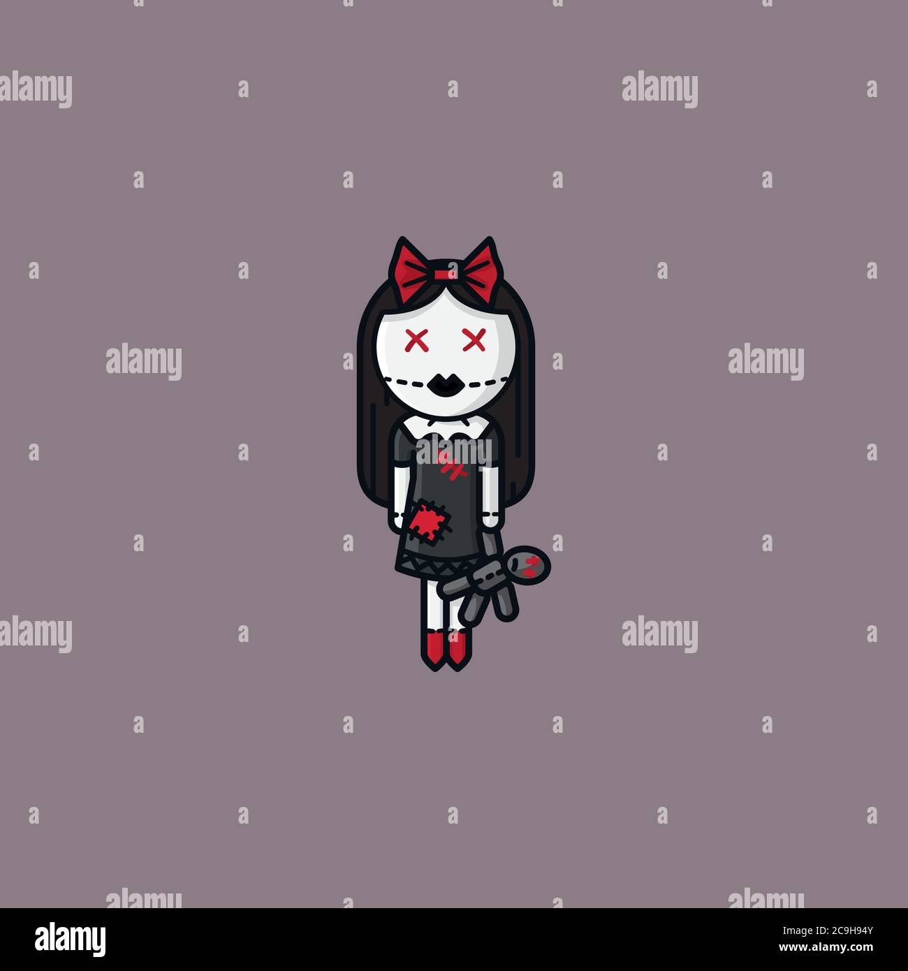 Gothic style ragdoll vector illustration for Doll Day on August 2nd. Stock Vector