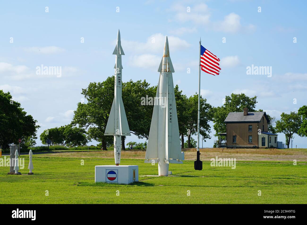 SANDY HOOK, NK –16 JUL 2020- View of Nike missiles located on the grounds of Fort Hancock, Gateway National Recreation Area in New Jersey, United Stat Stock Photo