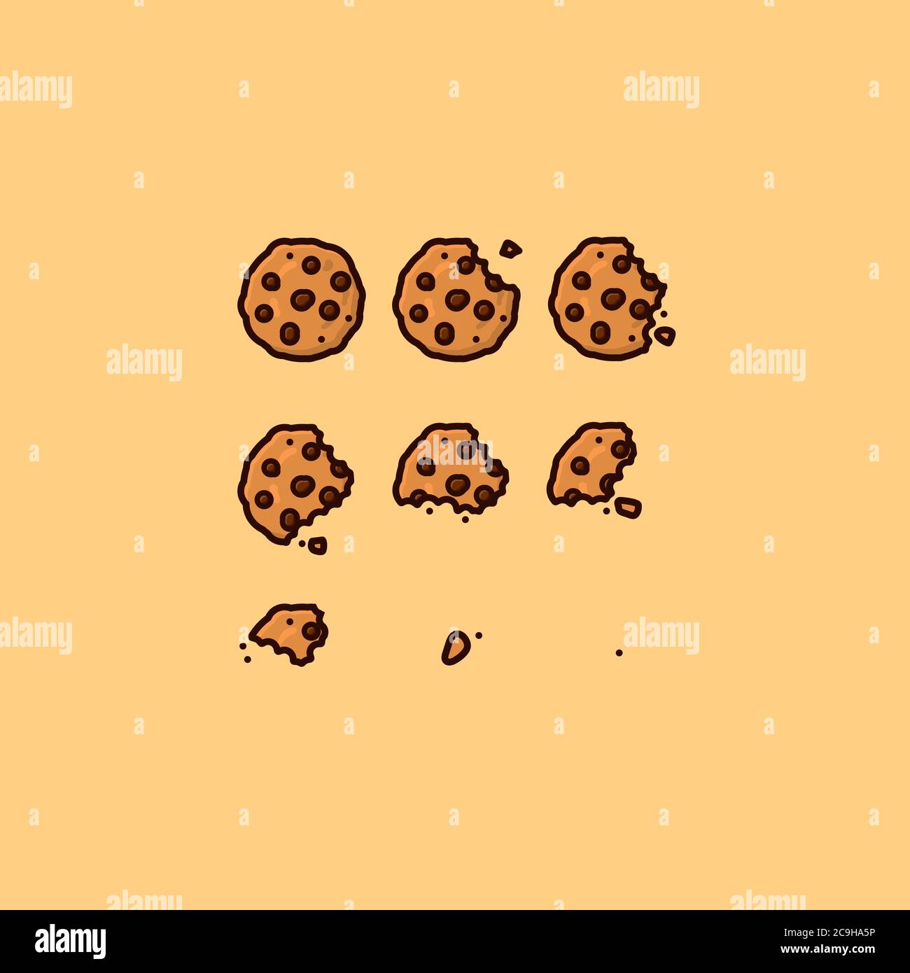 Bitten chip cookie vector illustration set for Chocolate Chip Cookie Day on August 4th Stock Vector