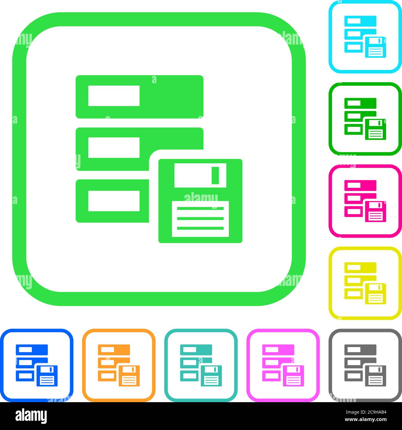 Data backup vivid colored flat icons in curved borders on white ...