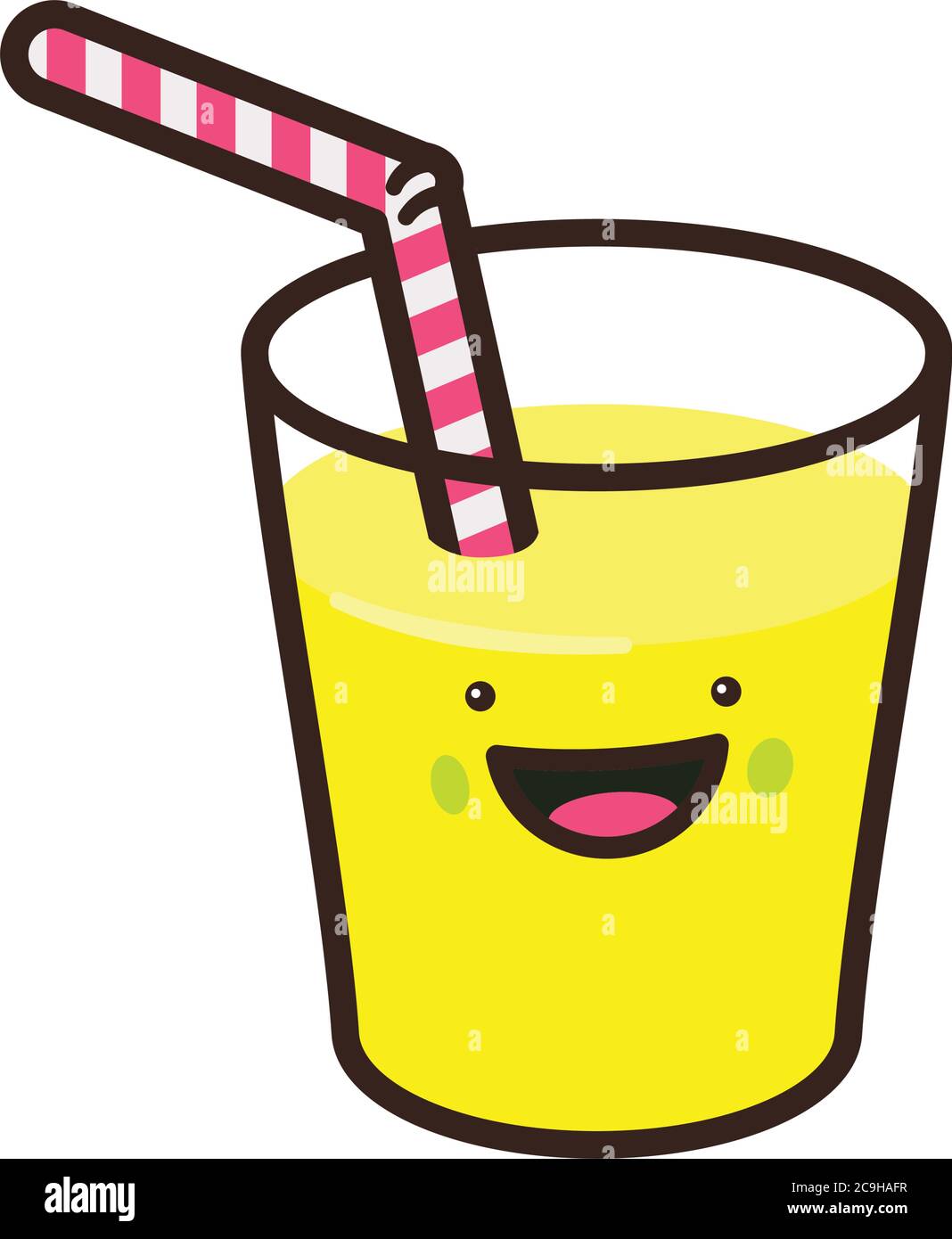 Cute Kawaii glass of lemonade with drinking straw vector illustration