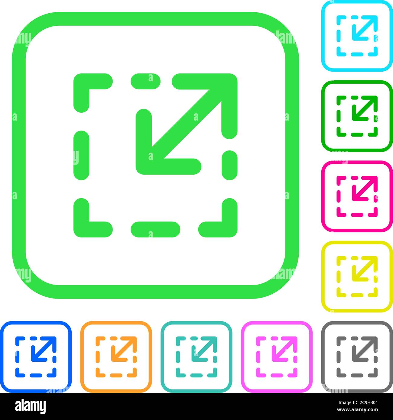Resize element vivid colored flat icons in curved borders on white background Stock Vector
