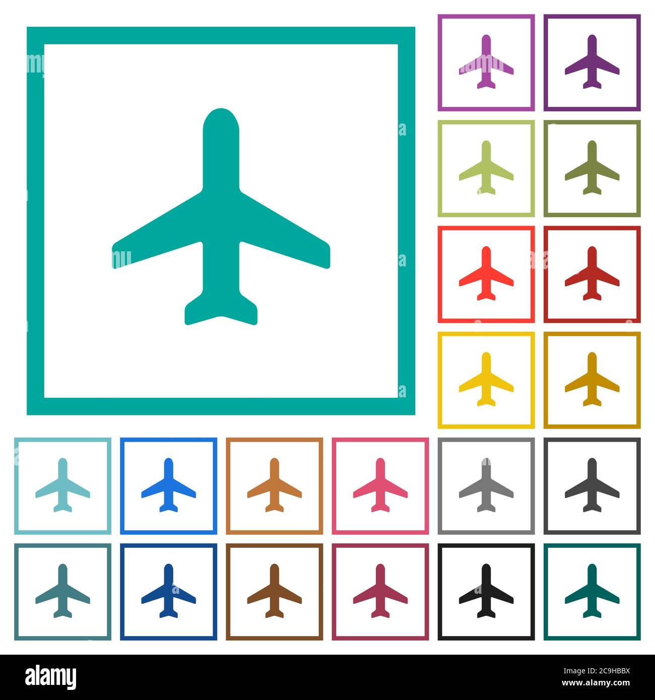 Airplane flat color icons with quadrant frames on white background ...
