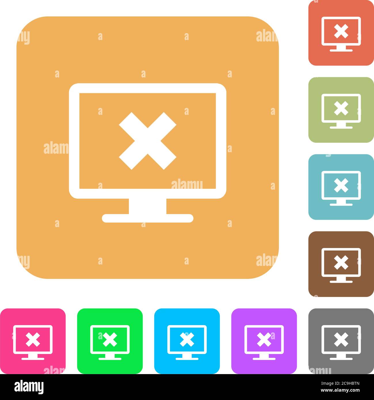 Cancel display settings flat icons on rounded square vivid color backgrounds. Stock Vector
