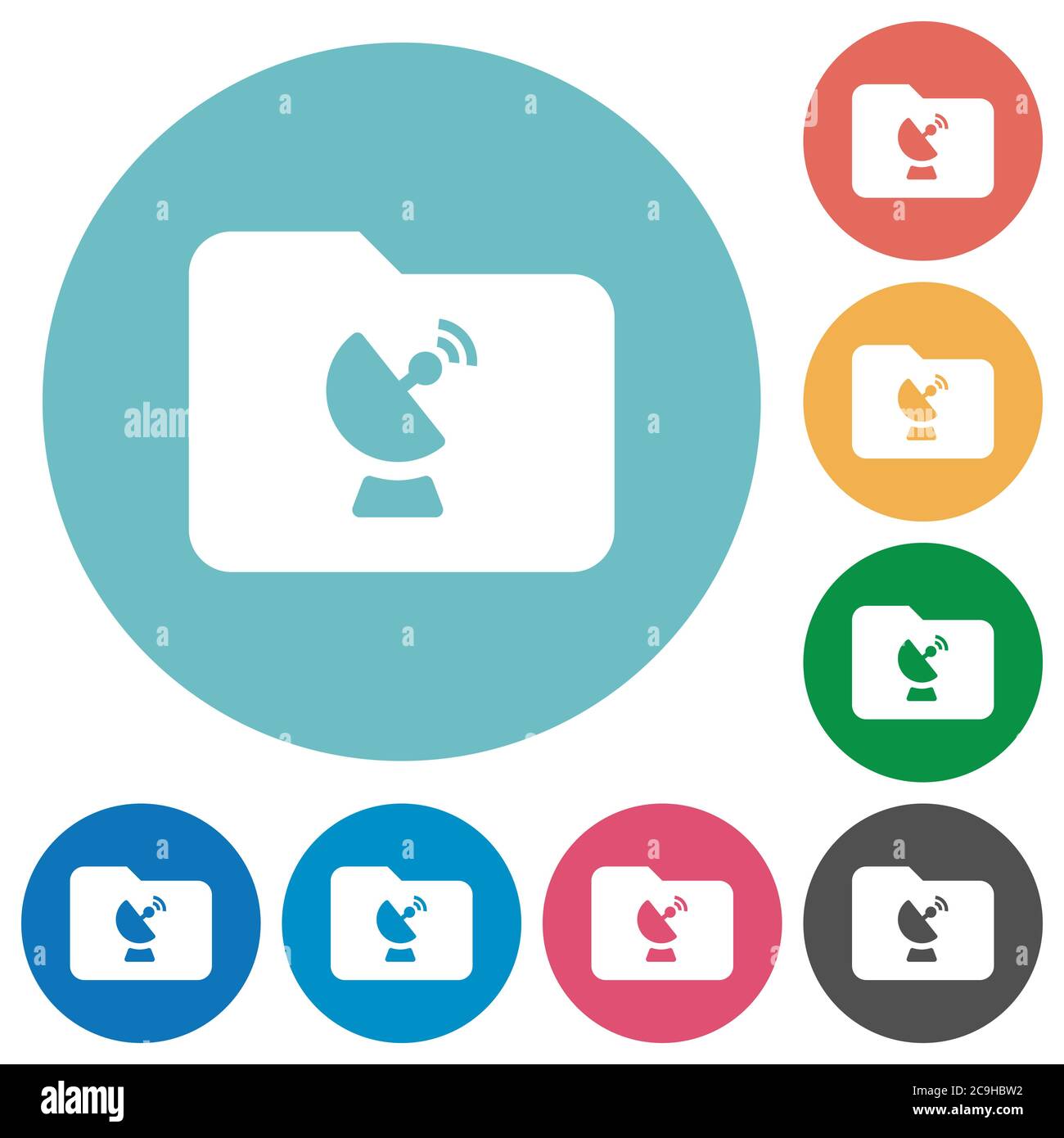 Remote folder flat white icons on round color backgrounds Stock Vector