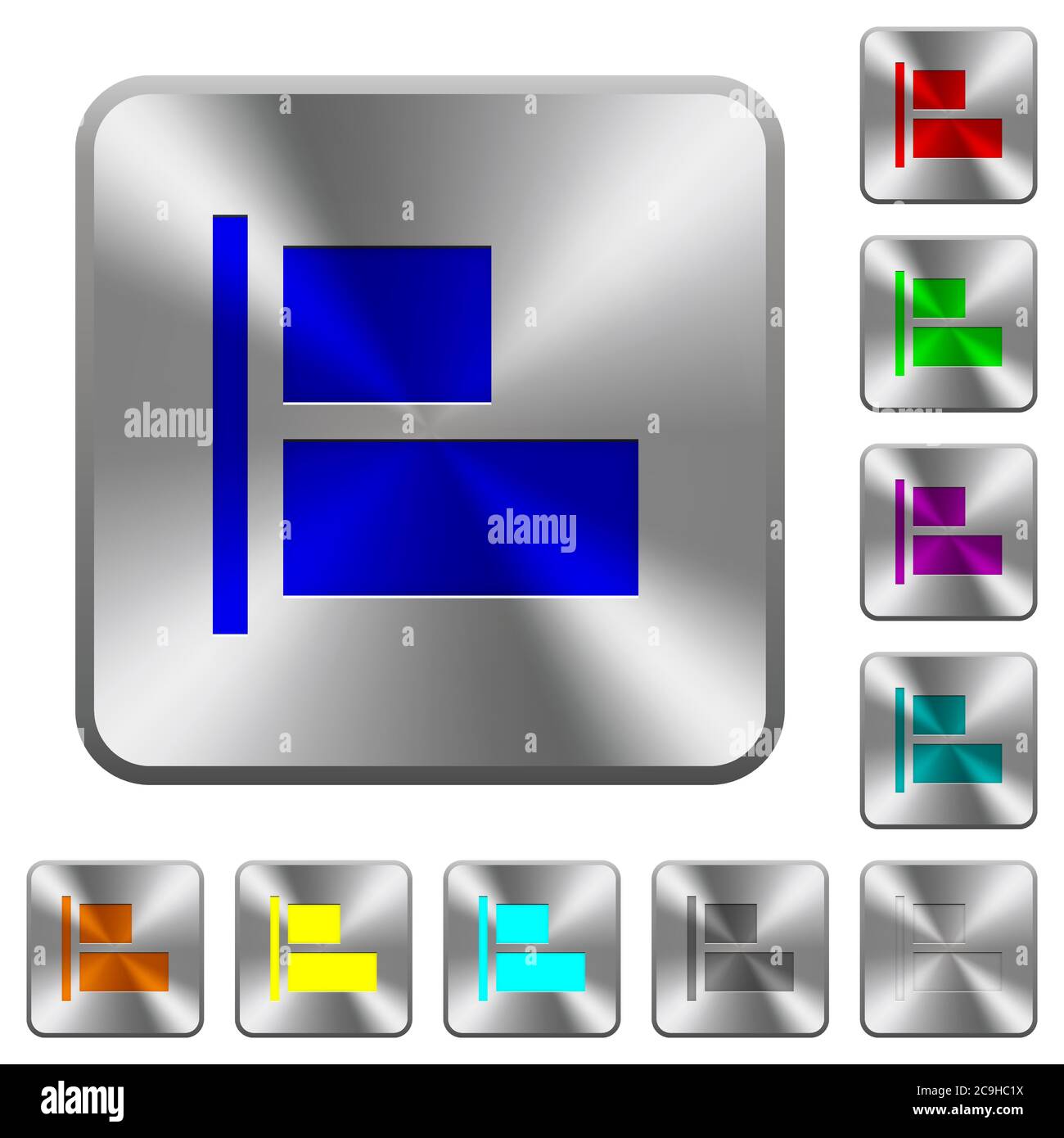 Align to left engraved icons on rounded square glossy steel buttons ...