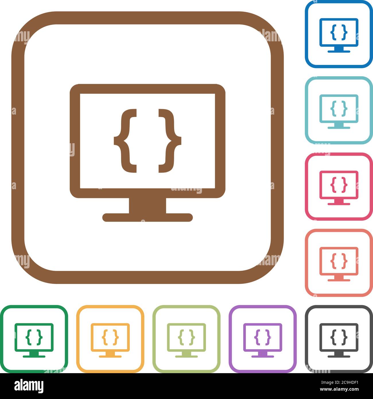 Developing application simple icons in color rounded square frames on white background Stock Vector