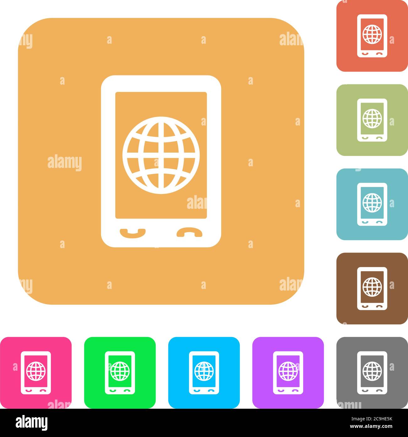 Mobile internet flat icons on rounded square vivid color backgrounds. Stock Vector