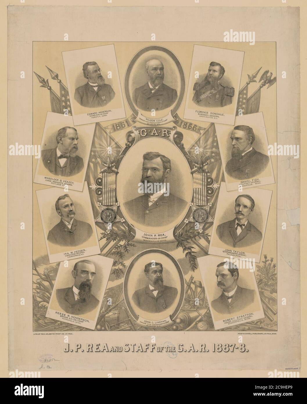 J.P. Rea and staff of the G.A.R. 1887-8 - lith. by the H.M. Smyth Print Co., St. Paul ; H. Brosius, del. lith. Stock Photo