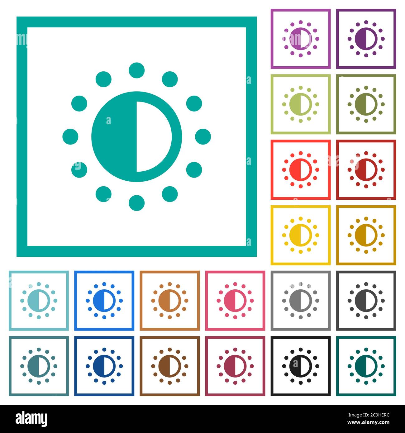 Saturation control flat color icons with quadrant frames on white background Stock Vector