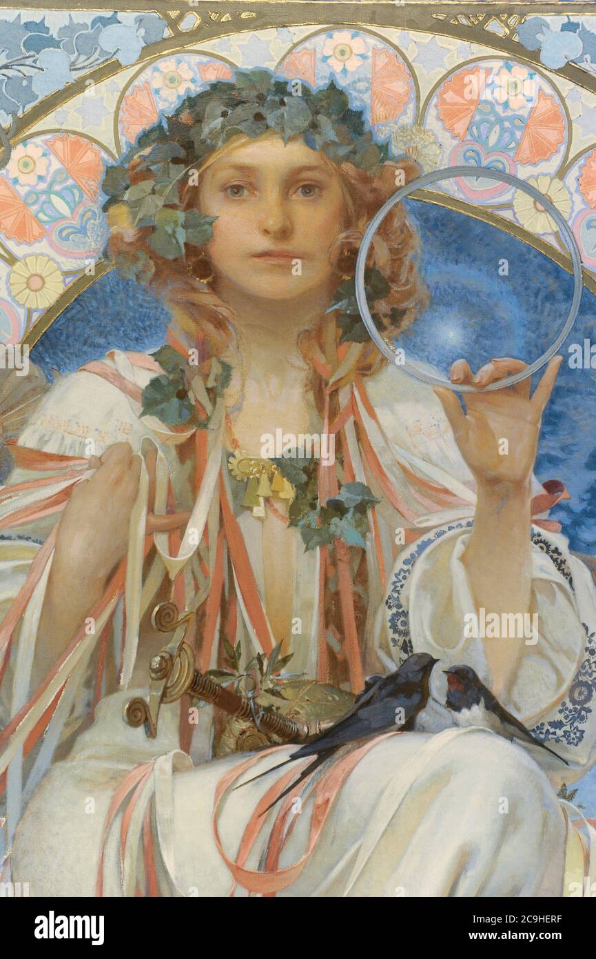 Alfons Mucha (1860-1939). Czech painter. Portrait of Josephine Crane-Bradley as Slavia, 1908. Detail. National Gallery. Prague. Czech Republic. Stock Photo