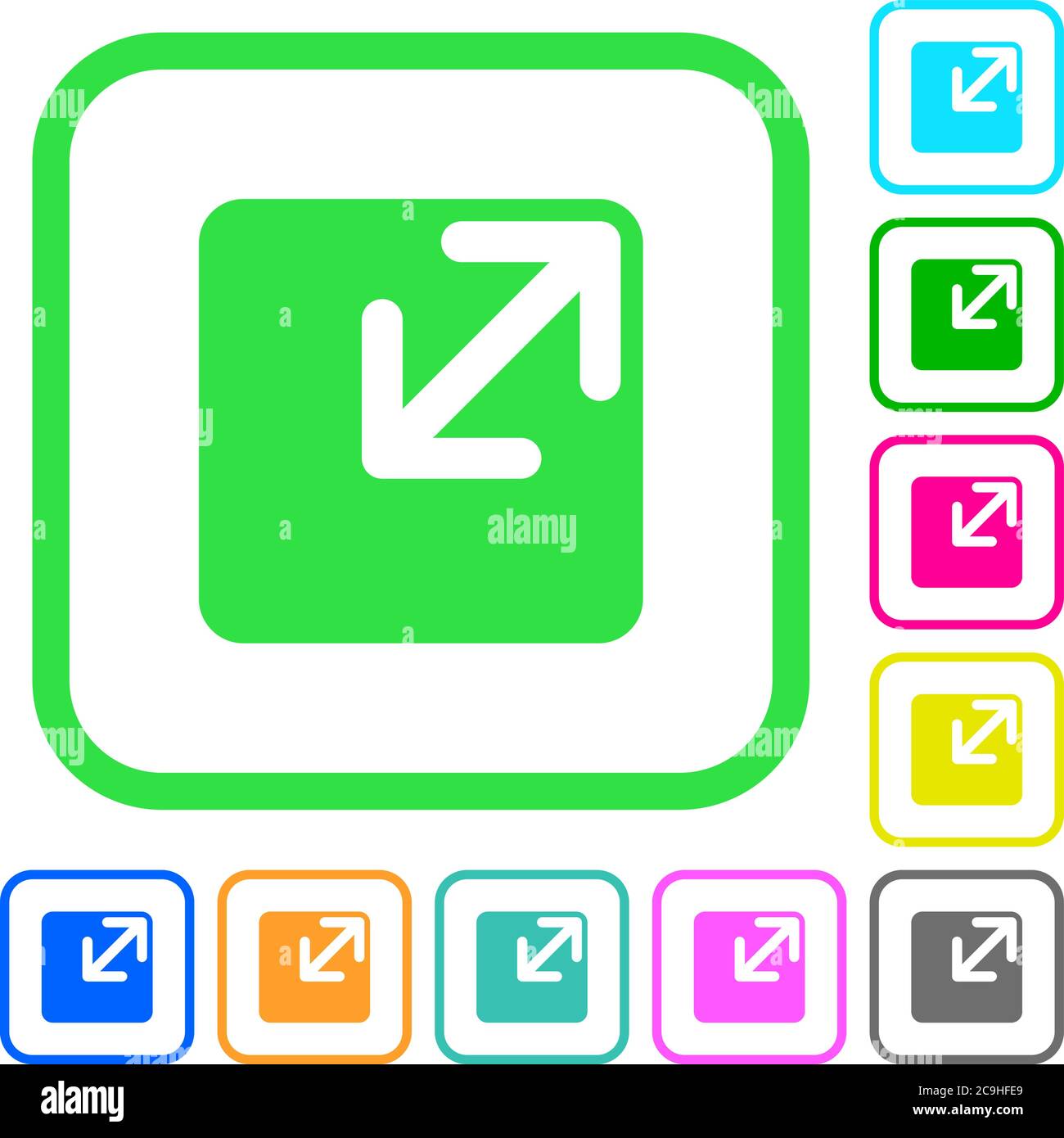 Resize window vivid colored flat icons in curved borders on white ...