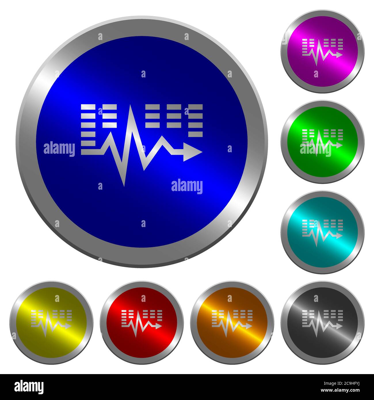 Music waves icons on round luminous coin-like color steel buttons Stock ...