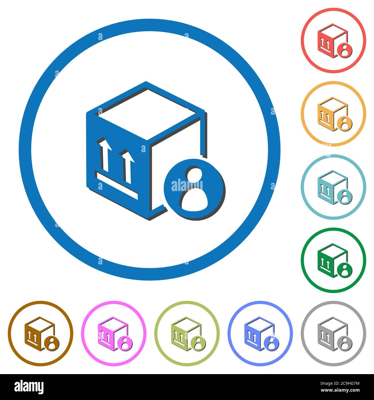 Package recipient flat color vector icons with shadows in round ...