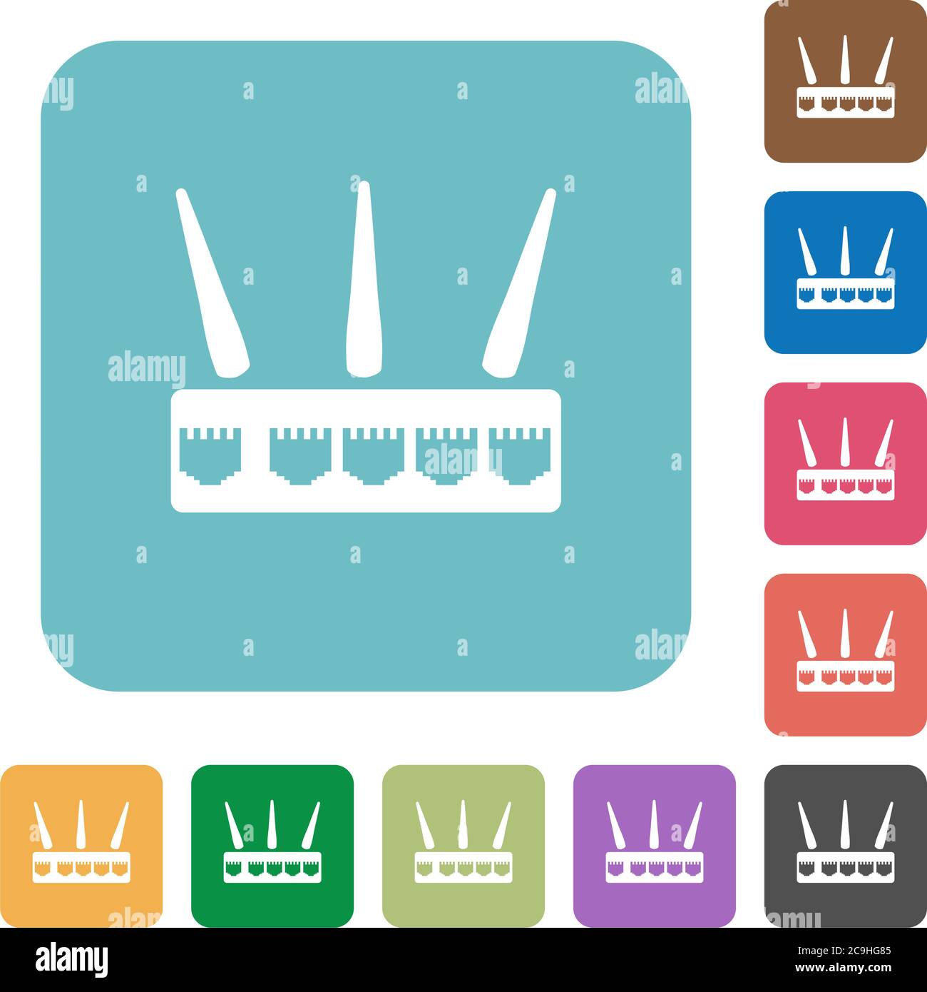 Wireless router white flat icons on color rounded square backgrounds Stock Vector