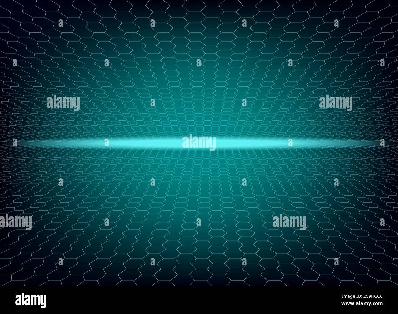 Modern hexagon background with bright light in the middle. Stock Vector