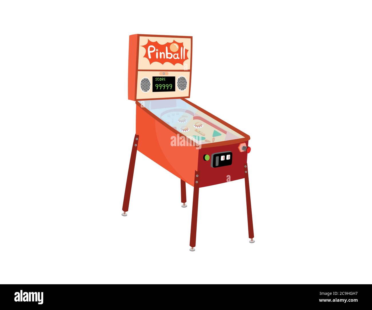 Pinball machine isolated on white background. Stock Vector