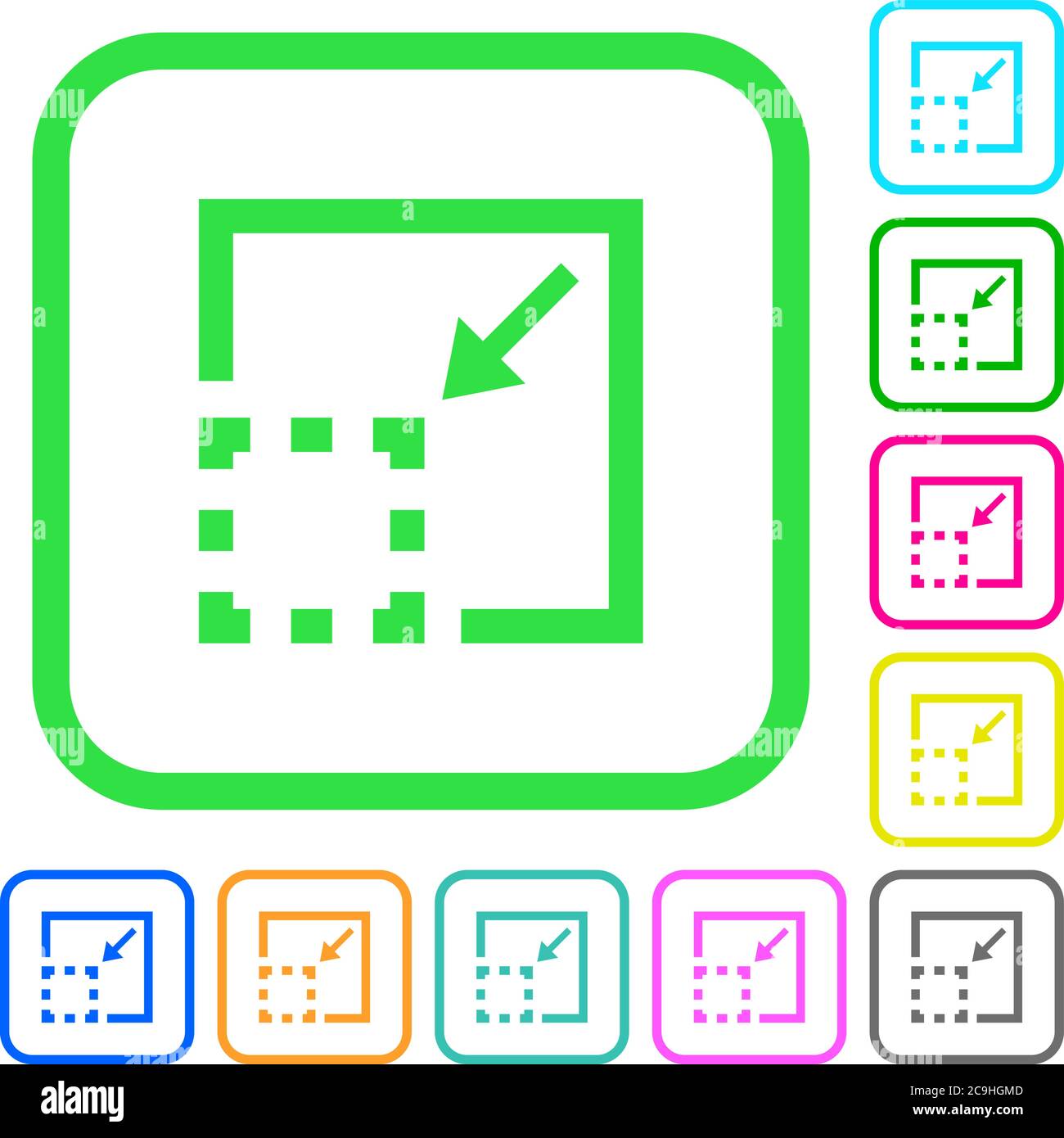 Minimize element vivid colored flat icons in curved borders on white background Stock Vector