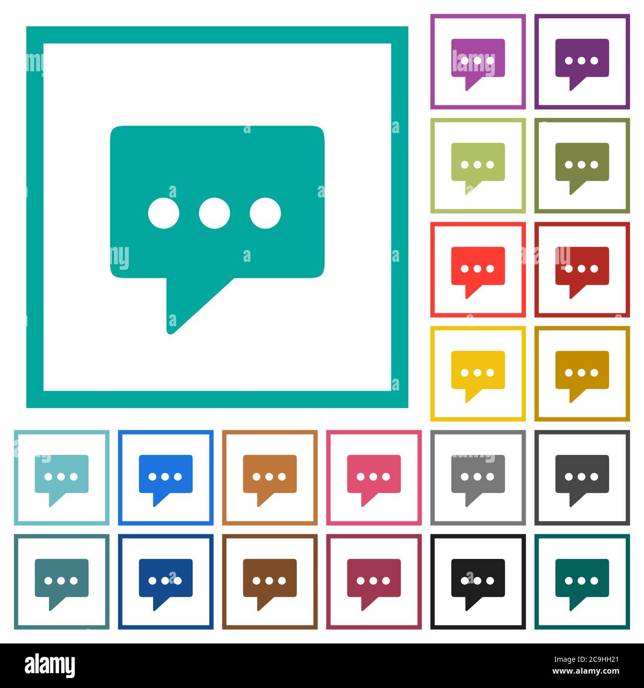 Working chat flat color icons with quadrant frames on white background Stock Vector