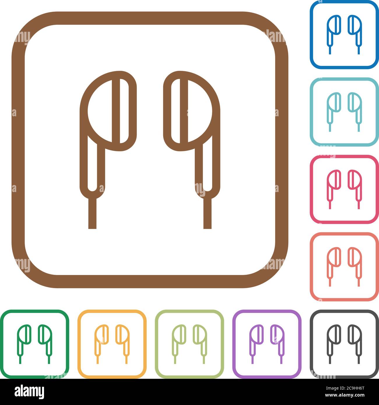 Earphone simple icons in color rounded square frames on white background Stock Vector