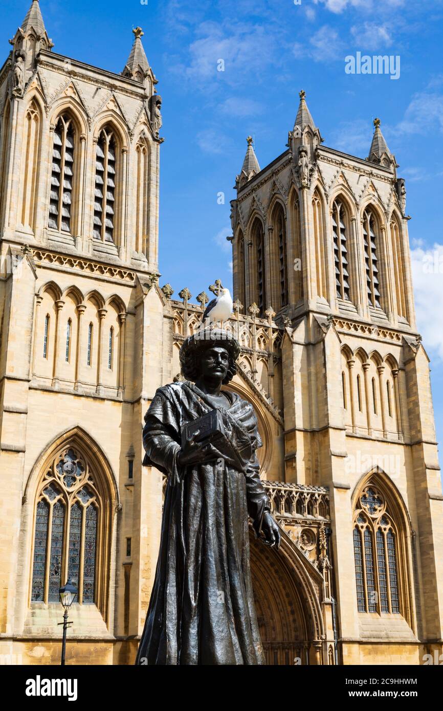 Statue of the Indian reformer, Raj Rammohun Roy, who died while visiting Bristol in 1833.Bristol Cathedral, College Green, Bristol, England. July 2020 Stock Photo