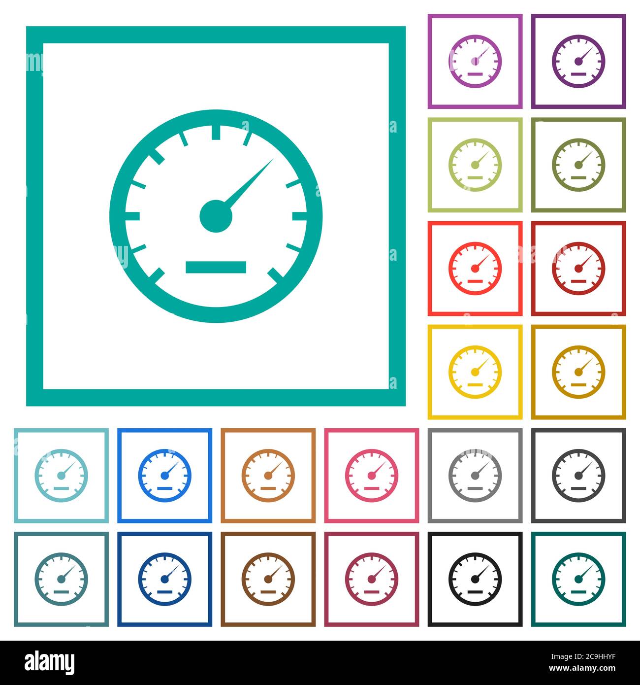 Speedometer flat color icons with quadrant frames on white background Stock Vector