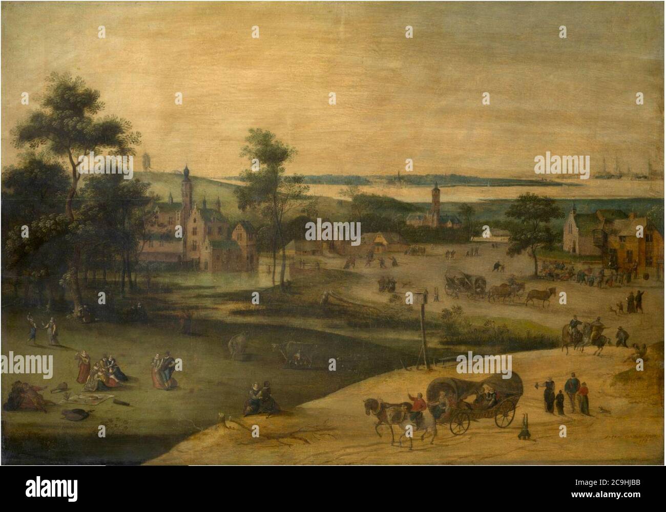 Jacob Grimmer Village on the Scheldt Stock Photo Alamy