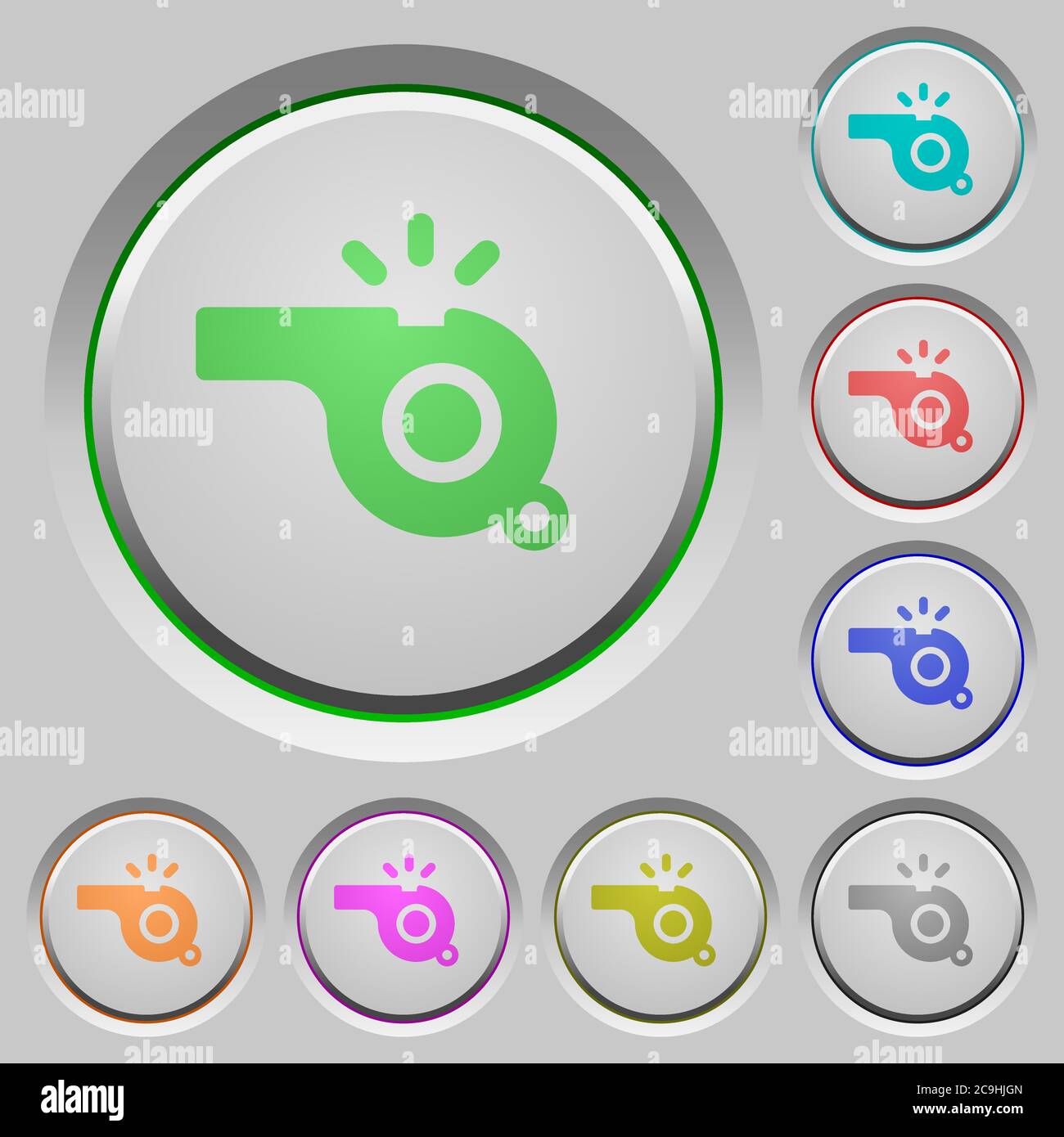 Whistle color icons on sunk push buttons Stock Vector