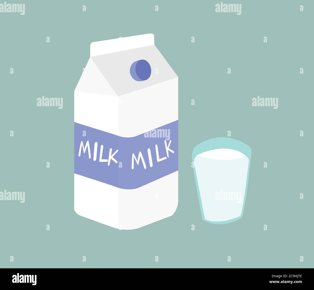 Milk is the product of cows there are many benefits. Picture of milk and glass of milk on green background. Stock Vector