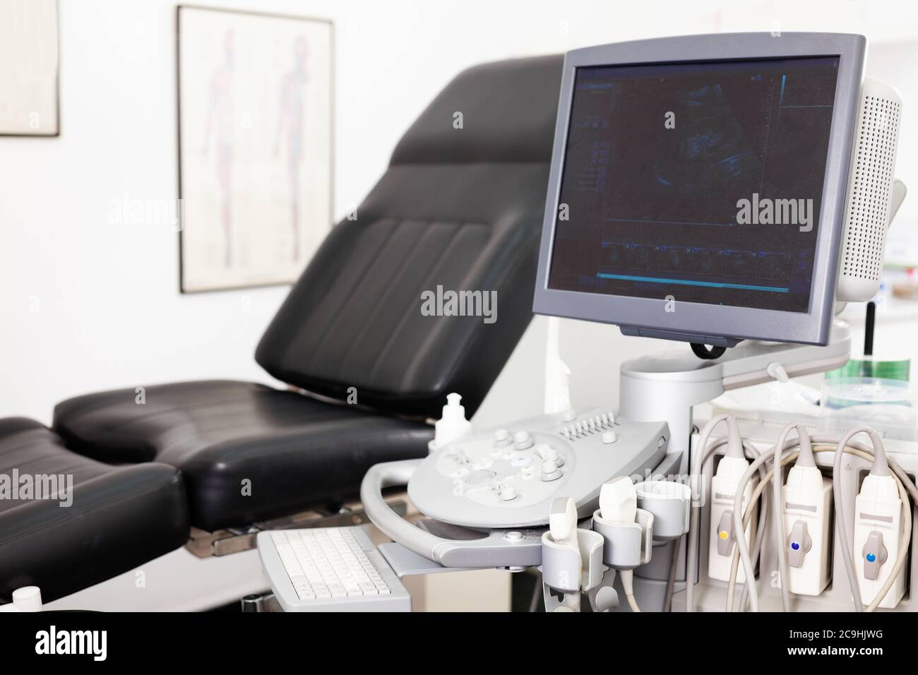 Modern medical equipment, medical ultrasound machine with probes in clinic diagnostic room Stock Photo