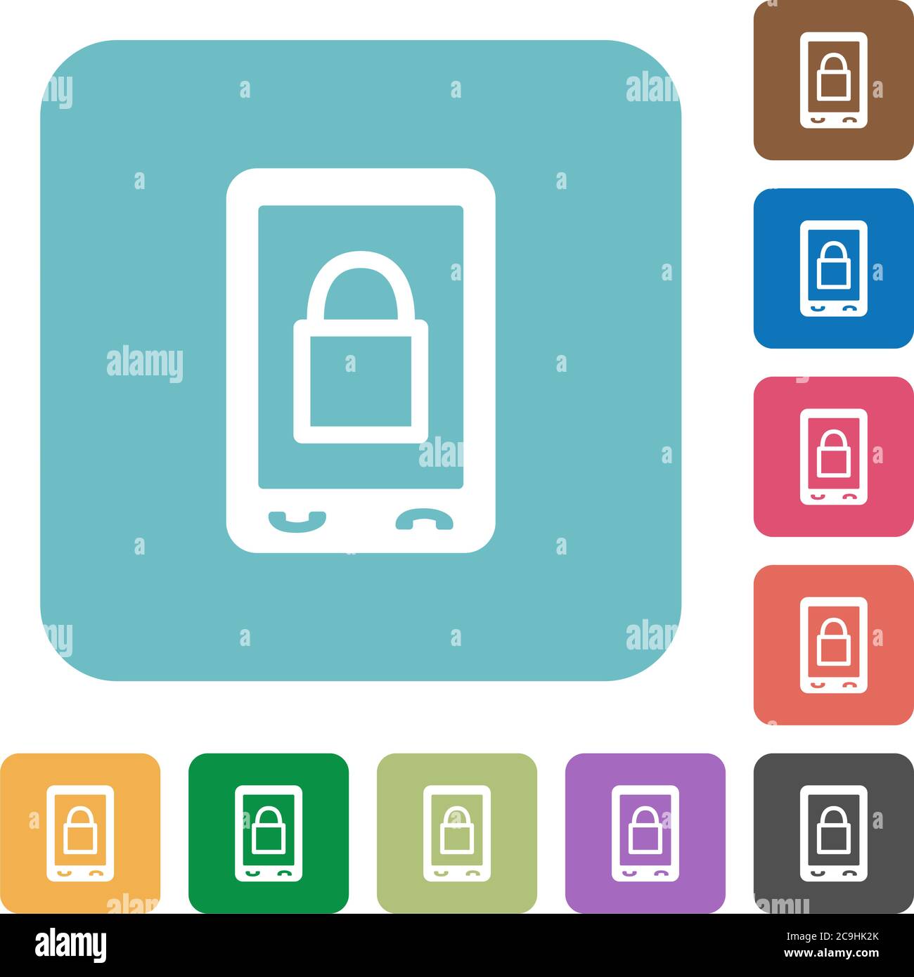 Lock mobile white flat icons on color rounded square backgrounds Stock Vector