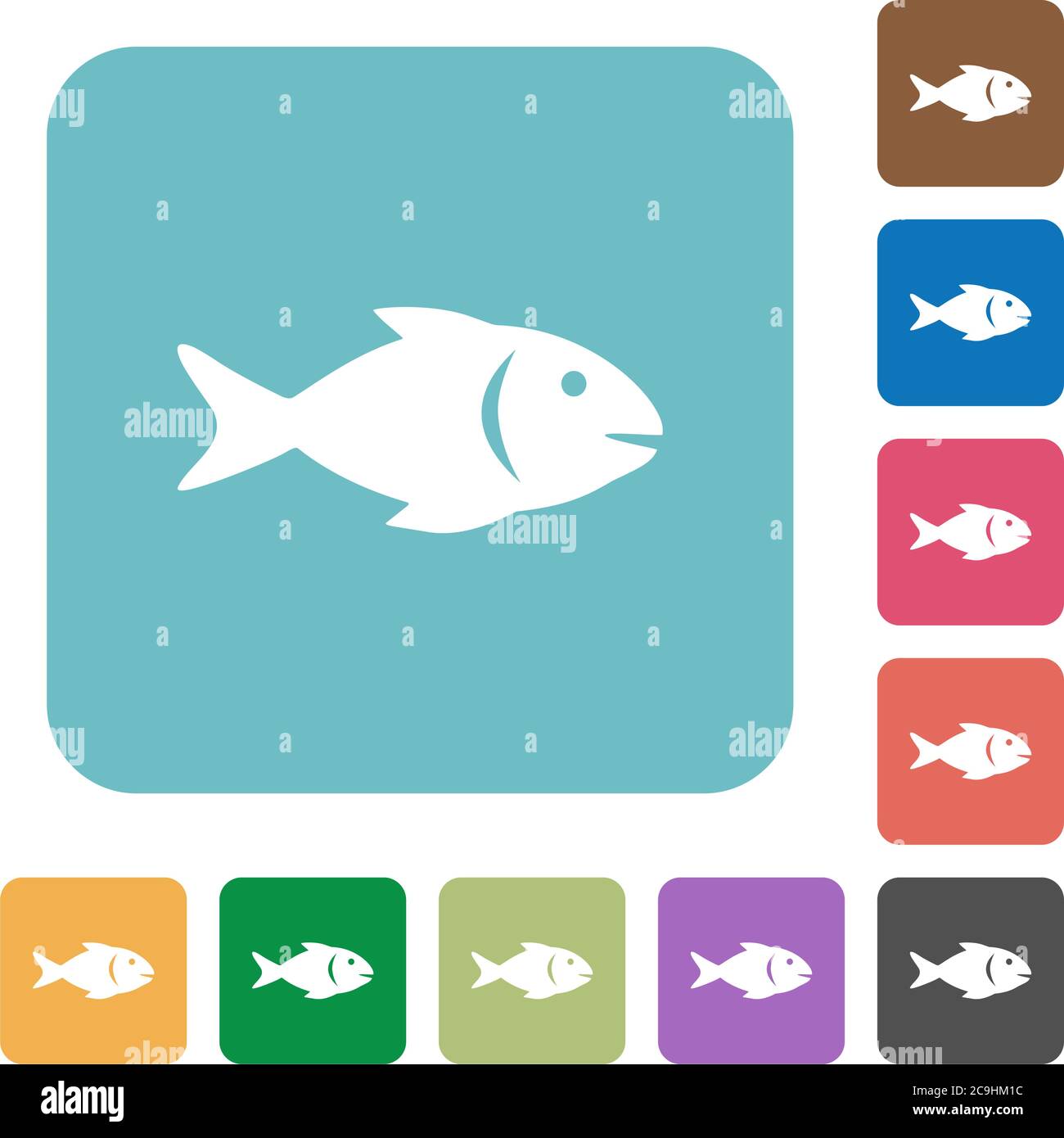 Fish white flat icons on color rounded square backgrounds Stock Vector