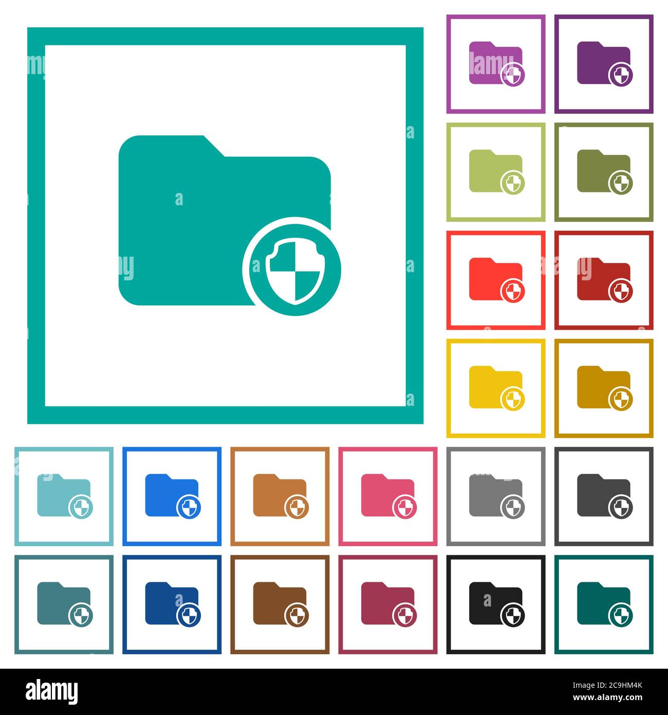 Directory protection flat color icons with quadrant frames on white background Stock Vector