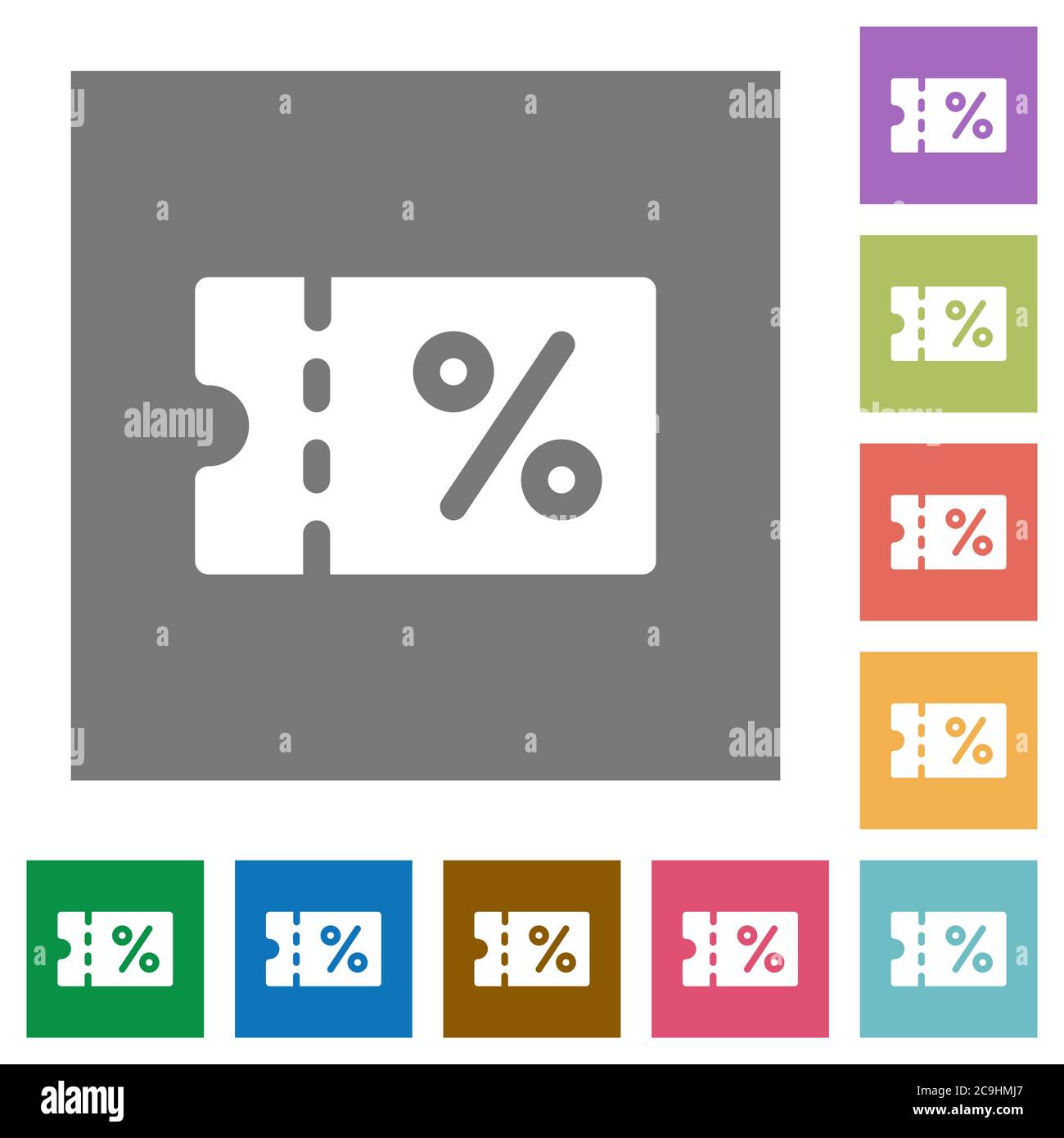 Coupon flat icons on simple color square backgrounds Stock Vector