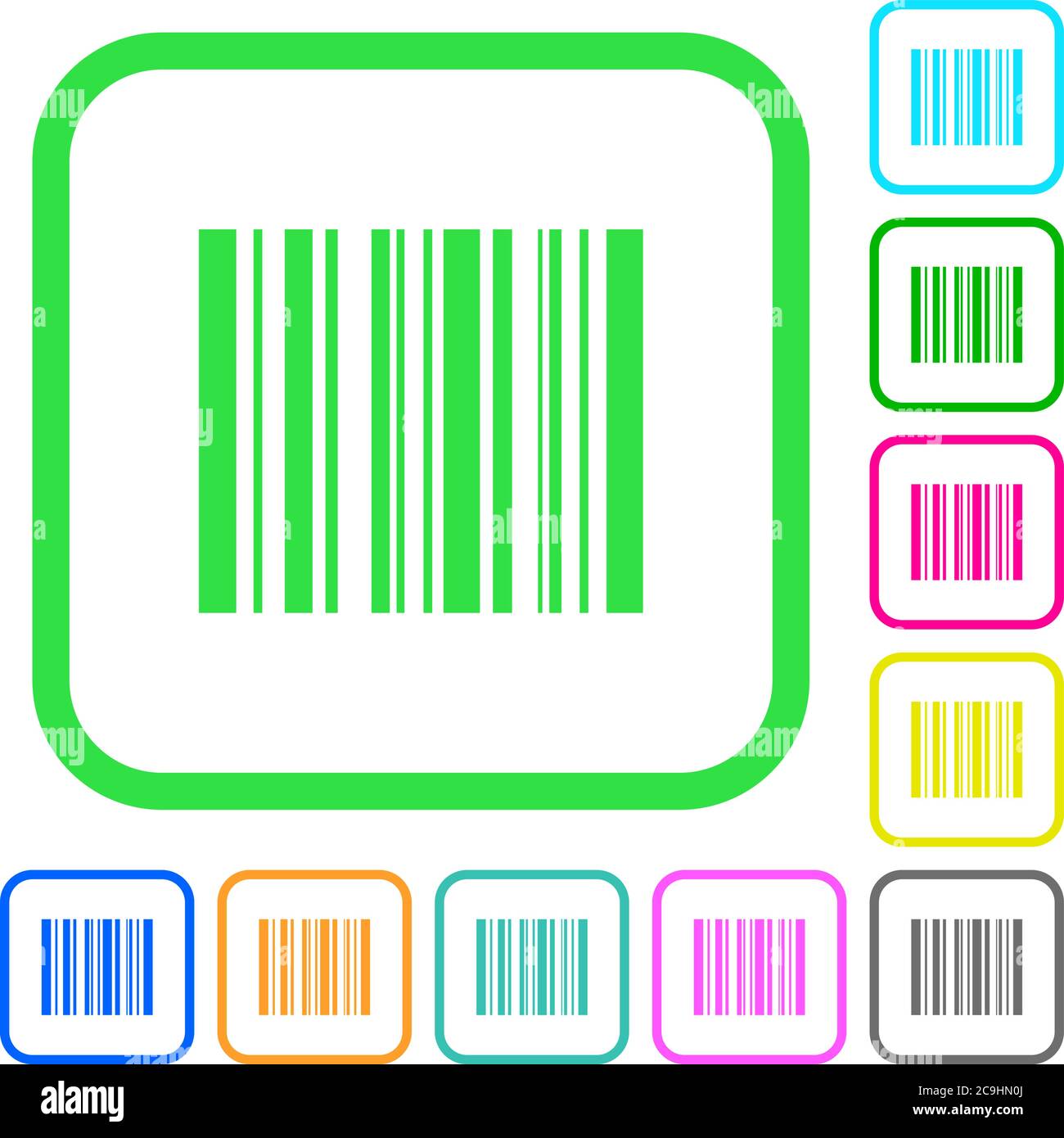 Barcode vivid colored flat icons in curved borders on white background ...