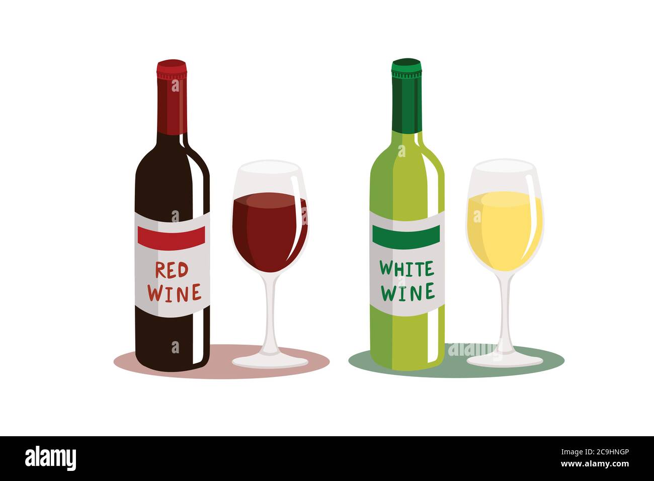 Red wine and white wine isolated on white background. Stock Vector