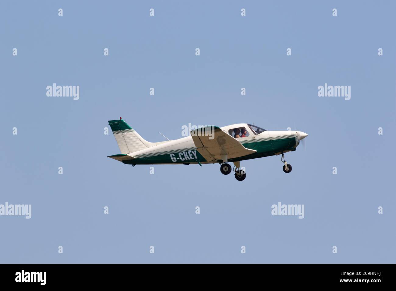 Light aircraft just after take off from Wolverhampton Halfpenny Green Airport. Staffordshire, UK Stock Photo